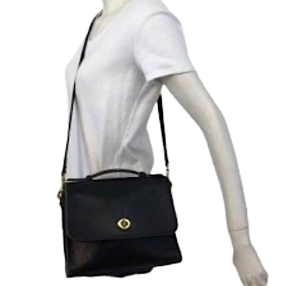 Vintage COACH COURT Black Glove Tanned Turn Lock Crossbody Shoulder Bag 9870 - Picture 14 of 17